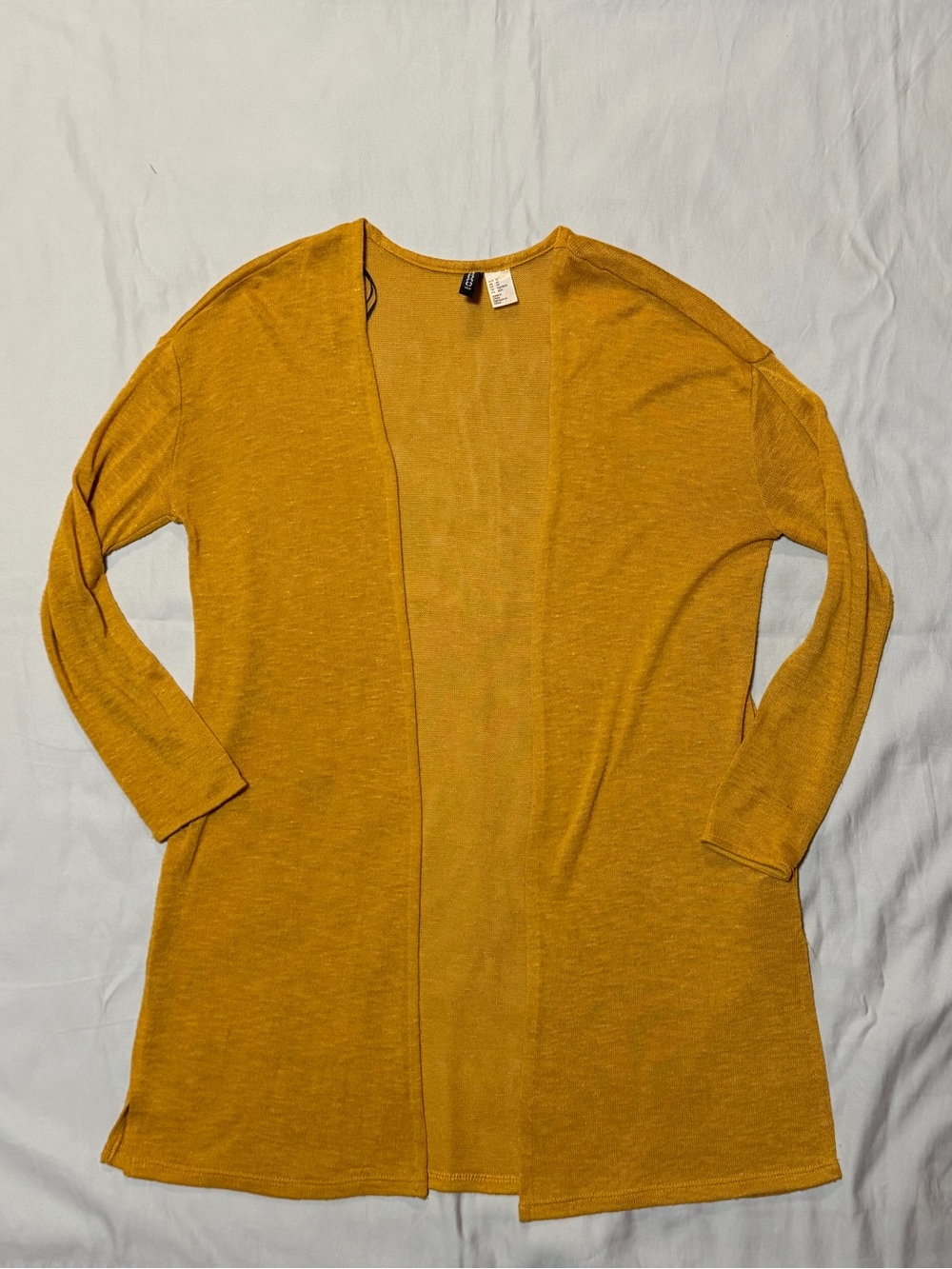 Divided Open-Front Knit Cardigan Sweater in Mustard Yellow Extra Small XS